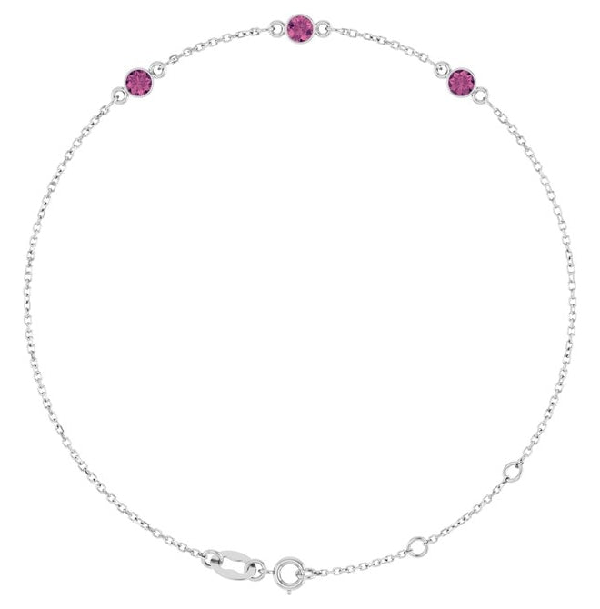 14K Yellow Gold Or Sterling Silver 3-Stone Round 3 Mm 25.9 X 1.7 Mm 6 1/2-7 1/2 In Polished Natural Bezel-Set Bracelet