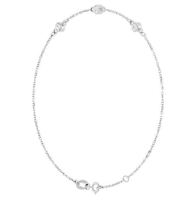 14K Yellow Or White  Gold Or Sterling Silver 3-Stone Round 3 Mm 25.9 X 1.7 Mm 6 1/2-7 1/2 In Polished Lab-Grown Emerald Bezel-Set Bracelet