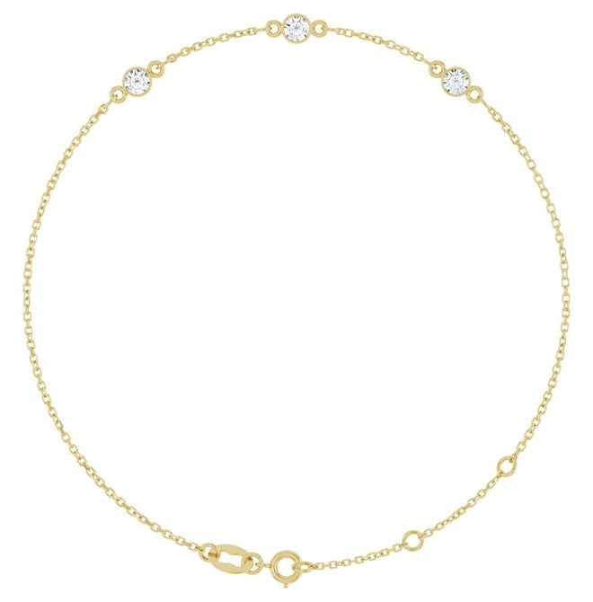 14K Yellow Or White  Gold Or Sterling Silver 3-Stone Round 3 Mm 25.9 X 1.7 Mm 6 1/2-7 1/2 In Polished Lab-Grown Emerald Bezel-Set Bracelet