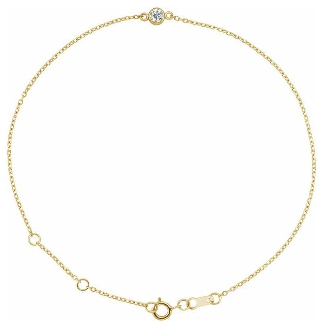 14K Yellow Gold Or Sterling Silver 1-Stone Round 3 Mm 7.2 X 3.5 Mm 6 1/2-7 1/2 In Vs, F+ Polished 1/10 Ct Lab-Grown Diamond Bezel-Set Bracelet