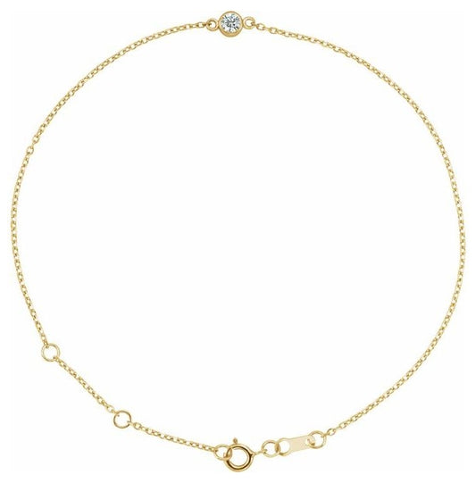 14K Yellow Gold Or Sterling Silver 1-Stone Round 3 Mm 7.2 X 3.5 Mm 6 1/2-7 1/2 In Vs, F+ Polished 1/10 Ct Lab-Grown Diamond Bezel-Set Bracelet