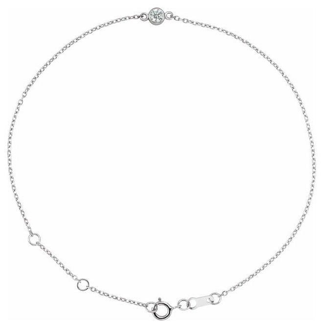 14K Yellow Gold Or Sterling Silver 1-Stone Round 3 Mm 7.2 X 3.5 Mm 6 1/2-7 1/2 In Vs, F+ Polished 1/10 Ct Lab-Grown Diamond Bezel-Set Bracelet