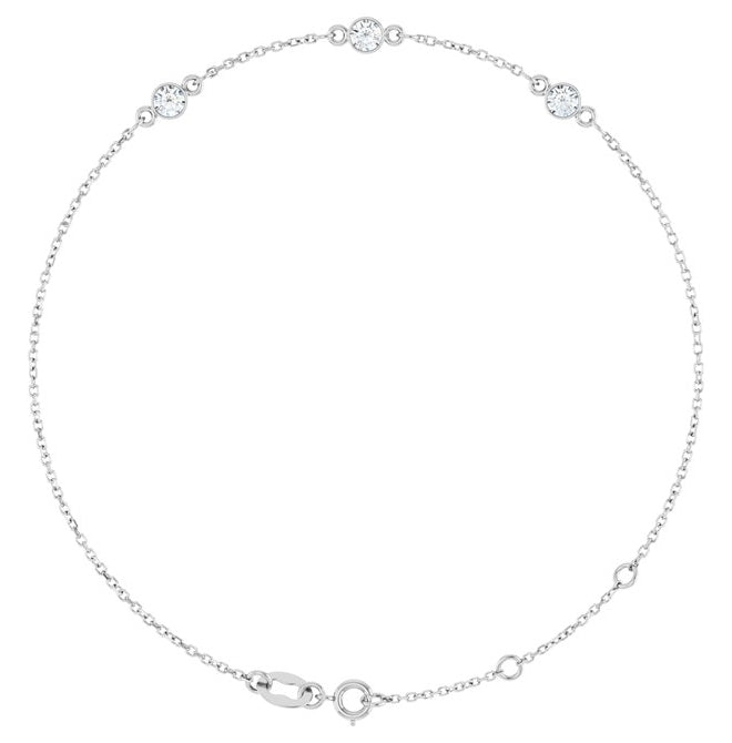 14K Yellow Or White  Gold Or Sterling Silver 3-Stone Round 3 Mm 25.9 X 1.7 Mm 6 1/2-7 1/2 In Polished Lab-Grown Emerald Bezel-Set Bracelet
