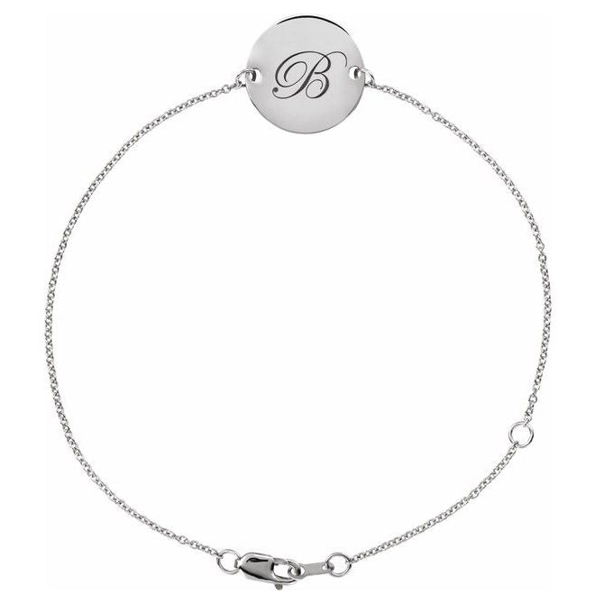 14K Yellow Or White Gold Or Sterling Silver 10 X 10 Mm 6 1/2-7 1/2 In Polished Engravable Disc Bracelet