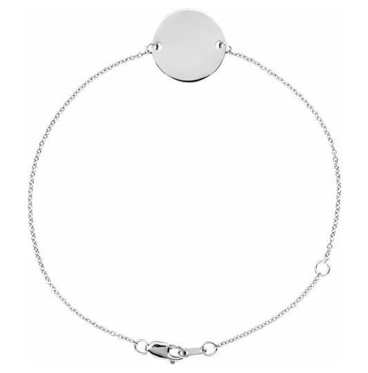14K Yellow Or White Gold Or Sterling Silver 10 X 10 Mm 6 1/2-7 1/2 In Polished Engravable Disc Bracelet