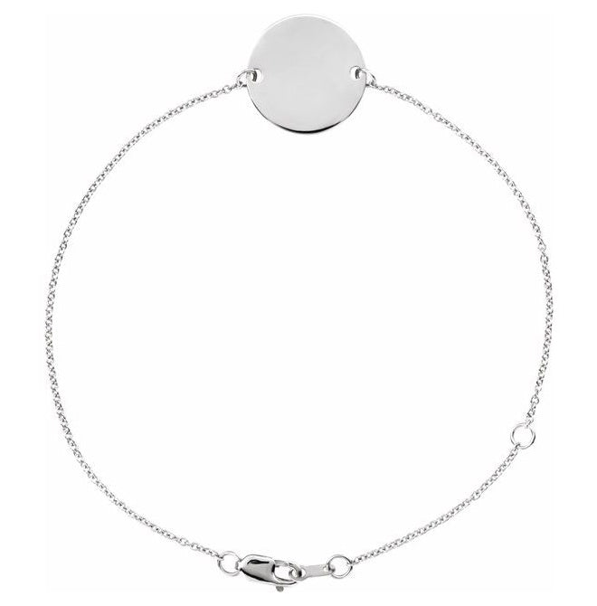 14K Yellow Or White Gold Or Sterling Silver 10 X 10 Mm 6 1/2-7 1/2 In Polished Engravable Disc Bracelet
