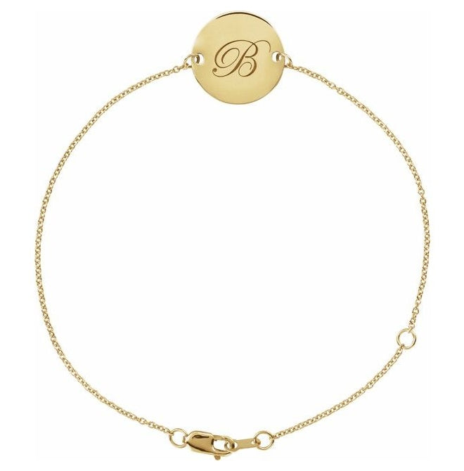 14K Yellow Or White Gold Or Sterling Silver 10 X 10 Mm 6 1/2-7 1/2 In Polished Engravable Disc Bracelet