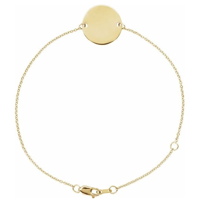 14K Yellow Or White Gold Or Sterling Silver 10 X 10 Mm 6 1/2-7 1/2 In Polished Engravable Disc Bracelet