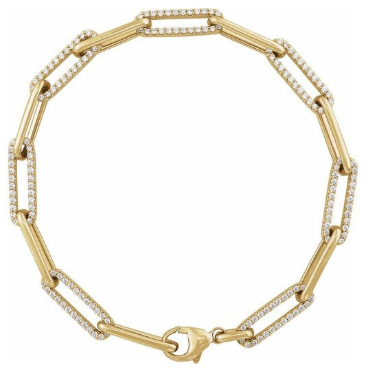14K Yellow Or White Gold Round 1.1Mm Vs, F+ 7 In Polished 1 Ctw Lab-Grown Diamond Link Bracelet