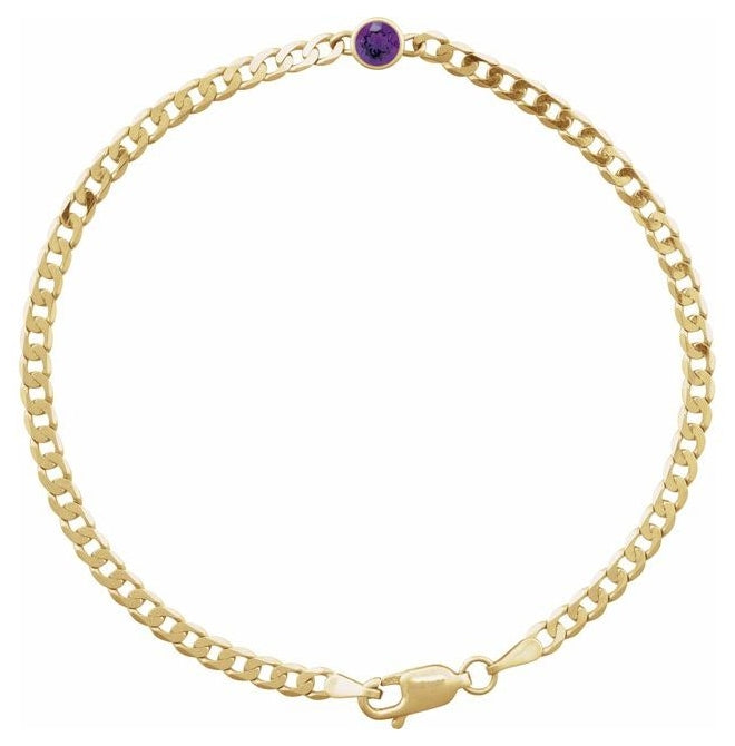 14K Yellow Gold Round 4 Mm 8.97 X 5 Mm 7 In Polished Natural Amethyst Curb Chain Link Bracelet