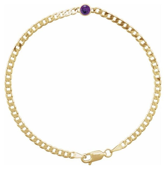 14K Yellow Gold Round 4 Mm 8.97 X 5 Mm 7 In Polished Natural Amethyst Curb Chain Link Bracelet