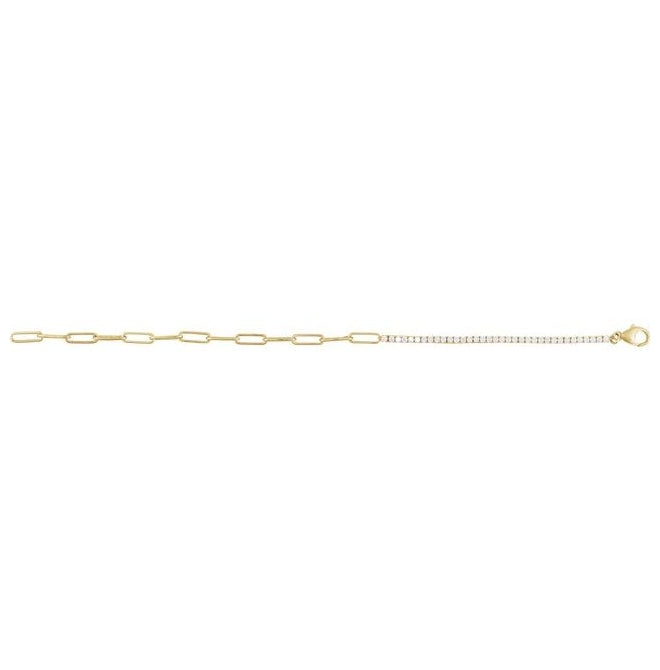 14K Yellow Or White Gold Round 1.9Mm Vs, F+ 7 1/2 In Polished 1 Ctw Lab-Grown Diamond Paper-Clip Line Bracelet