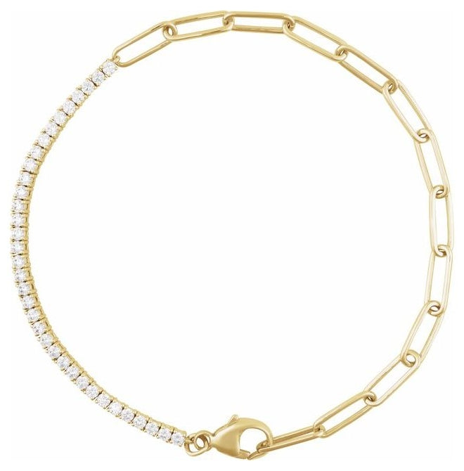 14K Yellow Or White Gold Round 1.9Mm Vs, F+ 7 1/2 In Polished 1 Ctw Lab-Grown Diamond Paper-Clip Line Bracelet
