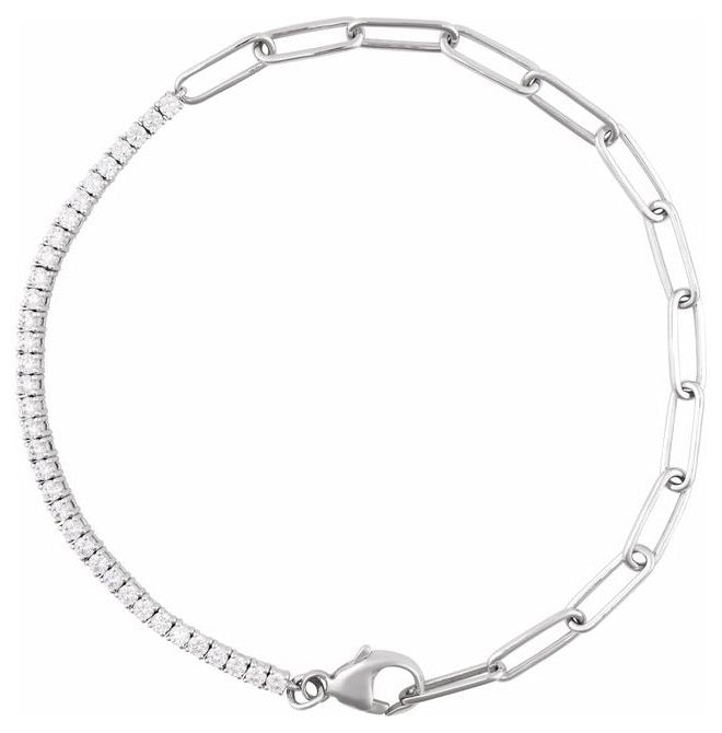 14K Yellow Or White Gold Round 1.9Mm Vs, F+ 7 1/2 In Polished 1 Ctw Lab-Grown Diamond Paper-Clip Line Bracelet