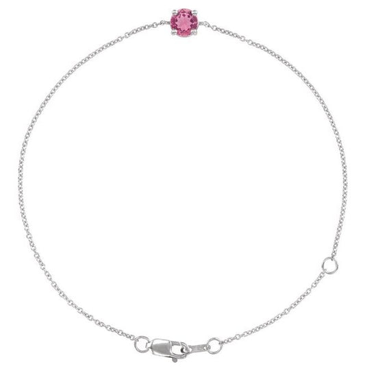 14K White Gold Round 4 Mm 6 1/2-7 1/2 In Polished Natural Pink Tourmaline Solitaire Bracelet