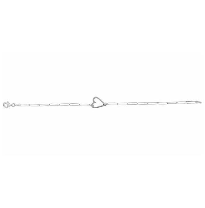 14K White Gold 14 X 11 Mm 7 In Polished Paperclip Chain Heart Bracelet