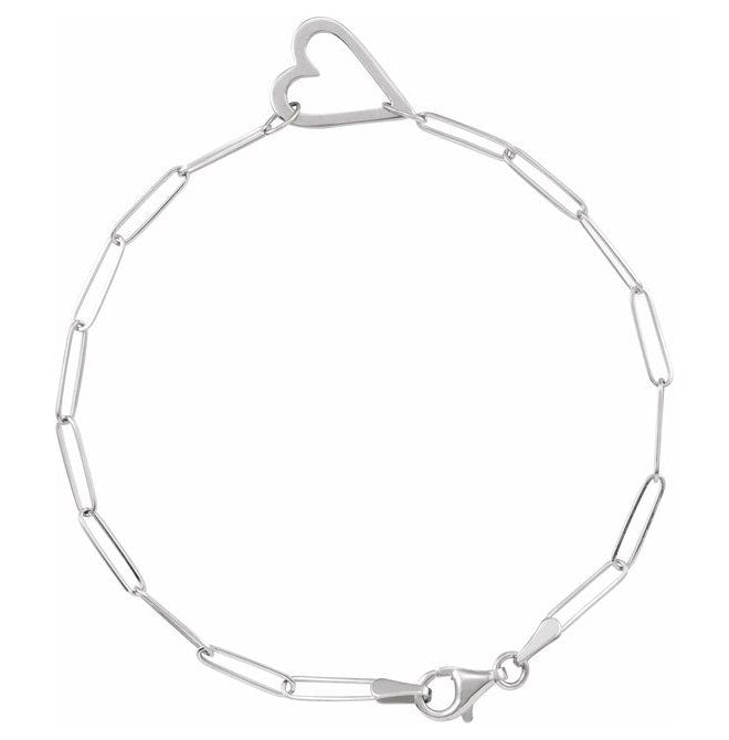 14K White Gold 14 X 11 Mm 7 In Polished Paperclip Chain Heart Bracelet