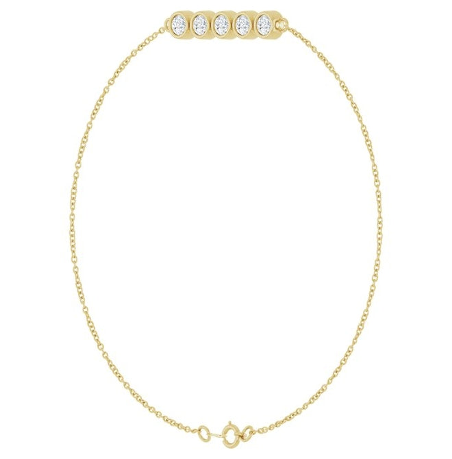 14K Yellow Gold 5-Stone Round 3 Mm Si1-Si2, G-H 7 In Polished 1/2 Ctw Lab-Grown Diamond Bezel Set Bracelet