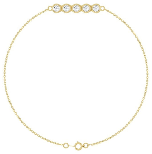 14K Yellow Gold 5-Stone Round 3 Mm I1, G-H 7 In Polished 1/2 Ctw Natural Diamond Bezel Set Bracelet