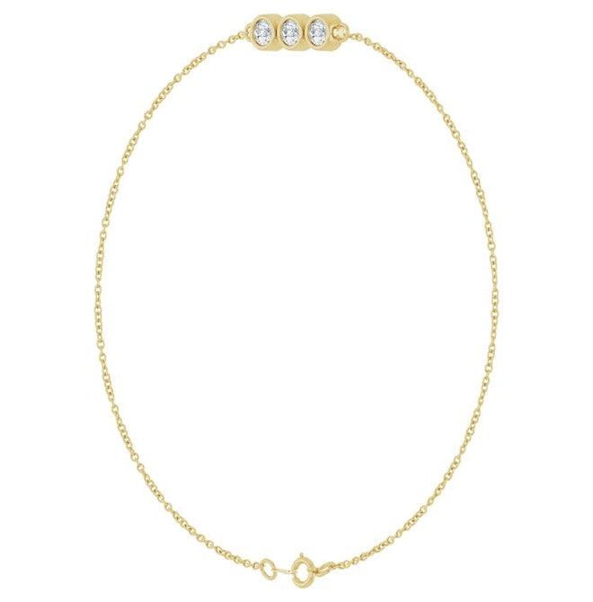 14K Yellow Gold 3-Stone Round 3 Mm I1, G-H 7 In Polished 1/4 Ctw Natural Diamond Bezel Set Bracelet