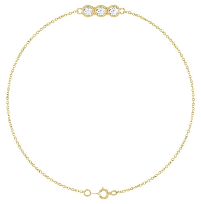 14K Yellow Or White Gold 3-Stone Round 3 Mm Si1-Si2, G-H 7 In Polished 1/4 Ctw Lab-Grown Diamond Bezel Set Bracelet