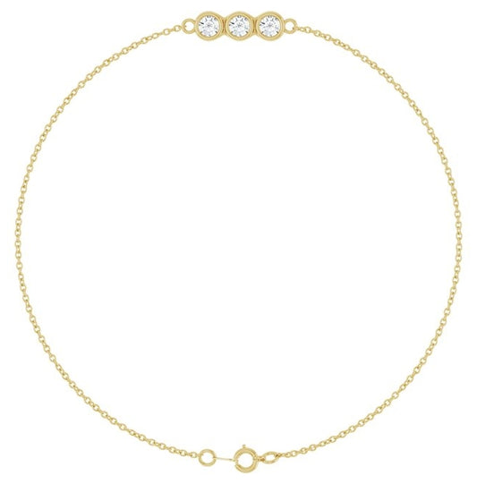14K Yellow Or White Gold 3-Stone Round 3 Mm Si1-Si2, G-H 7 In Polished 1/4 Ctw Lab-Grown Diamond Bezel Set Bracelet