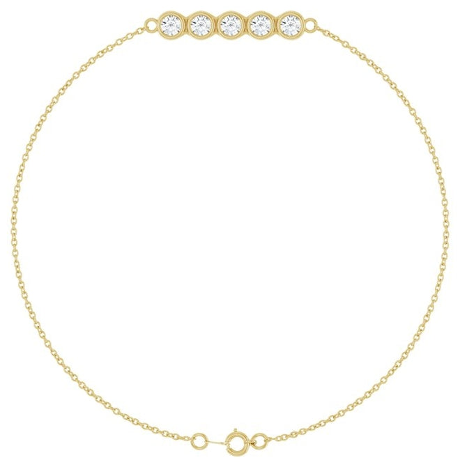 14K Yellow Gold 5-Stone Round 3 Mm Si1-Si2, G-H 7 In Polished 1/2 Ctw Lab-Grown Diamond Bezel Set Bracelet