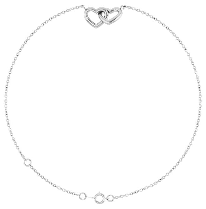 14K Yellow Or White Gold Or Sterling Silver 14.1 X 7.8 Mm 6 1/2-7 1/2 In Polished Interlocking Hearts Bracelet