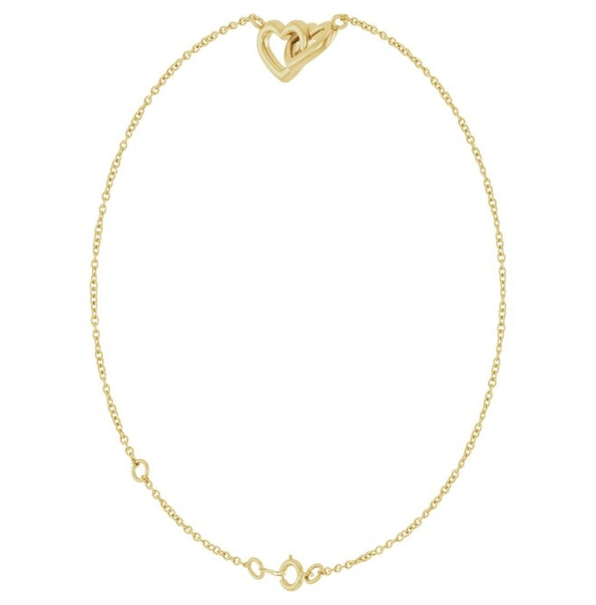 14K Yellow Or White Gold Or Sterling Silver 14.1 X 7.8 Mm 6 1/2-7 1/2 In Polished Interlocking Hearts Bracelet