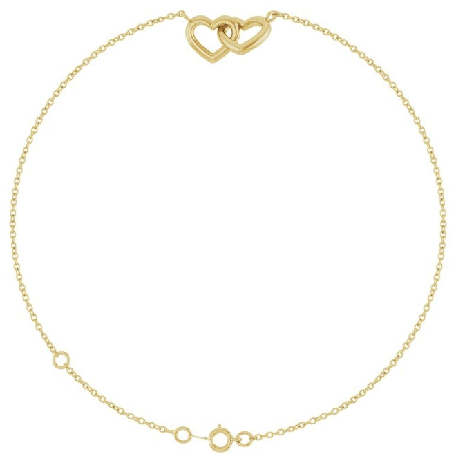 14K Yellow Or White Gold Or Sterling Silver 14.1 X 7.8 Mm 6 1/2-7 1/2 In Polished Interlocking Hearts Bracelet