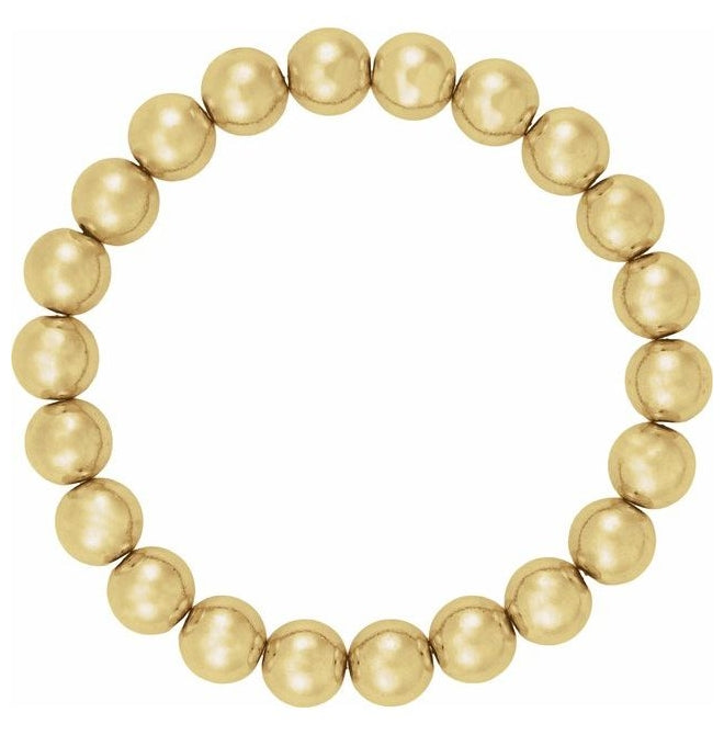 14K Yellow Gold-Filled 8 Mm 6 1/2 In Polished Beaded Elastic Bracelet