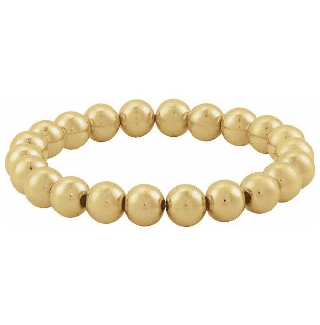 14K Yellow Gold-Filled 8 Mm 6 1/2 In Polished Beaded Elastic Bracelet