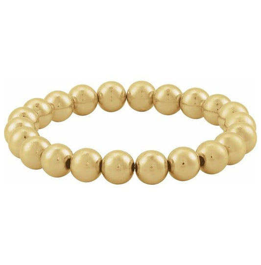 14K Yellow Gold-Filled 8 Mm 6 1/2 In Polished Beaded Elastic Bracelet