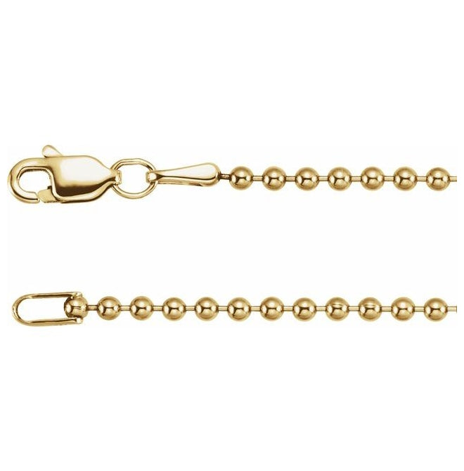 14K Yellow Gold-Filled 1.8 Mm Lobster Clasp Polished Hollow Bead Chain With Lobster Clasp