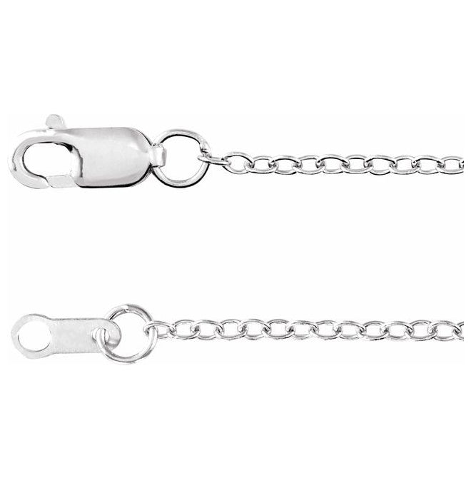 Rhodium-Plated Sterling Silver 1.3 Mm 16-18 In Polished Cable Chain With Lobster Clasp