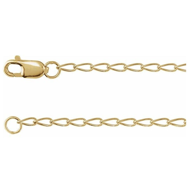 14K Yellow Or White Gold Or Sterling SIlver 1.6 Mm Polished Elongated Curb Chain With Lobster Clasp