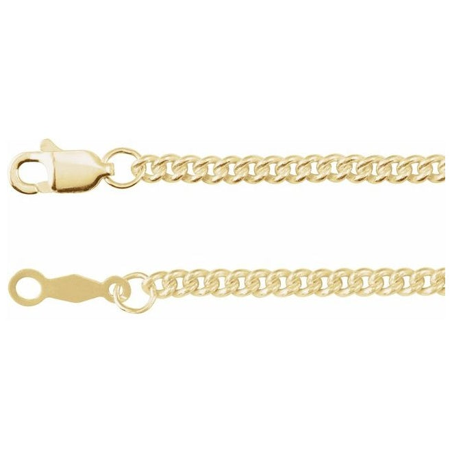 14K Yellow Or White Gold Or Sterling Silver 2.25 Mm Lobster Clasp Polished Curb Chain