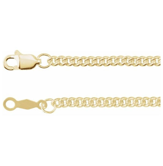 14K Yellow Or White Gold Or Sterling Silver 2.25 Mm Lobster Clasp Polished Curb Chain