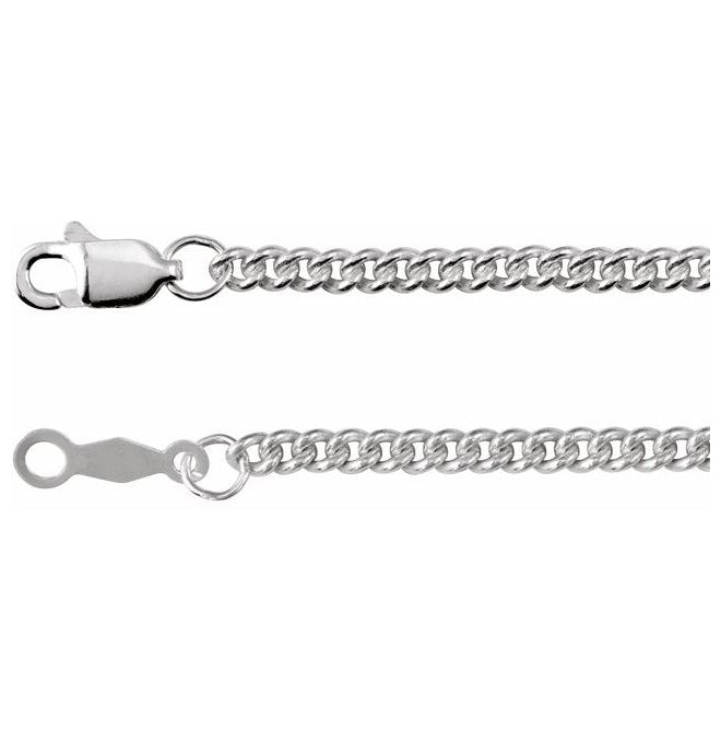 14K Yellow Or White Gold Or Sterling Silver 2.25 Mm Lobster Clasp Polished Curb Chain