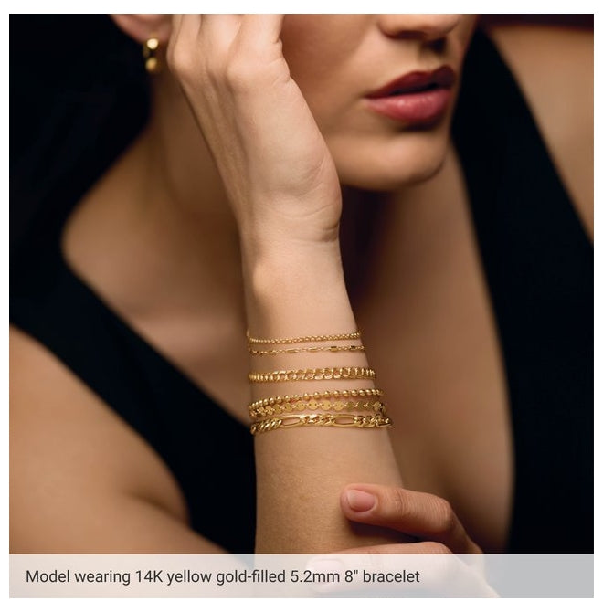 14K Yellow Gold-Filled Or Sterling SIlver 5.2 Mm 8 In Polished Figaro Chain With Lobster Clasp