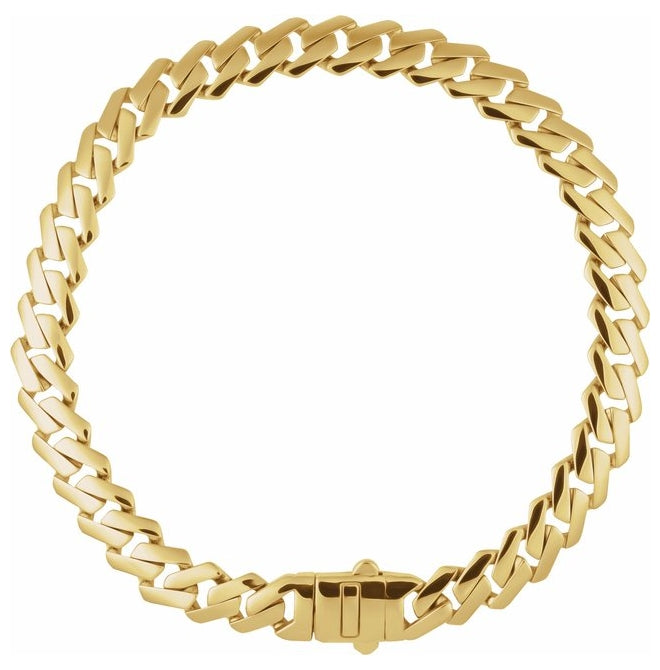14K Yellow Gold 7.4 Mm 8.5 In Polished Monaco Edge Curb Chain With Push Tube Clasp