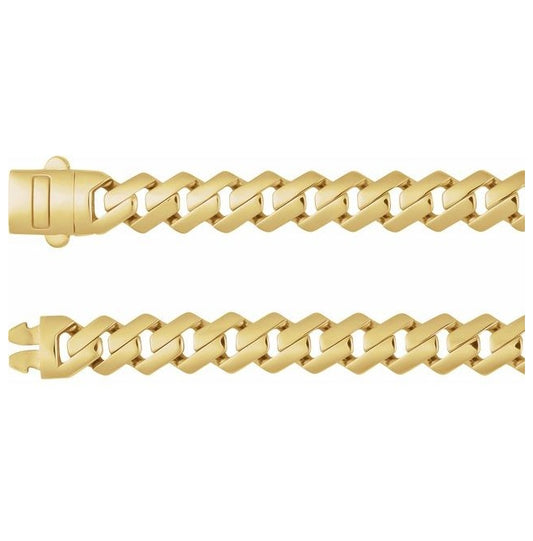 14K Yellow Gold 7.4 Mm 22 In  Polished Monaco Edge Curb Chain Push Tube Clasp