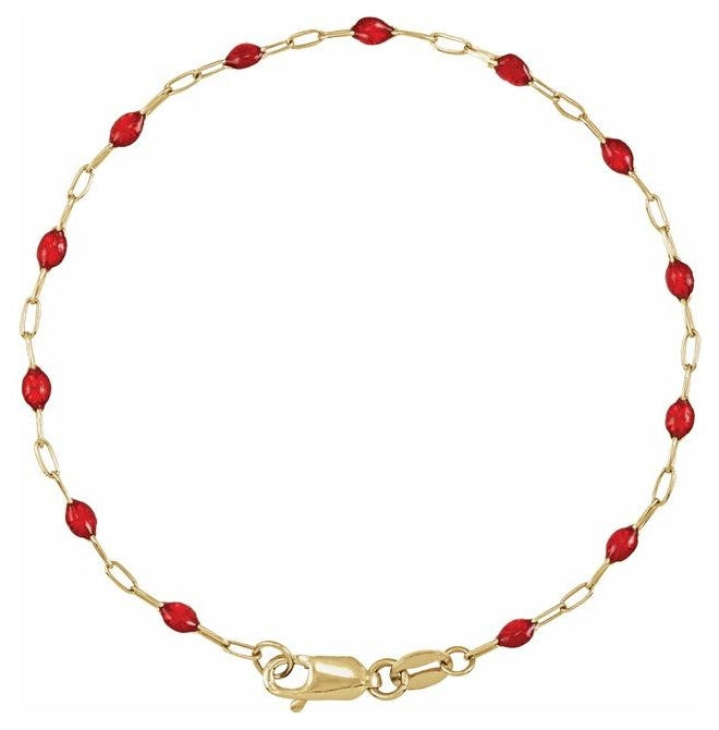 14K Yellow Gold-Filled 1.6 mm Enamel Bead Paperclip-Style Lobster Clasp 7" Chain