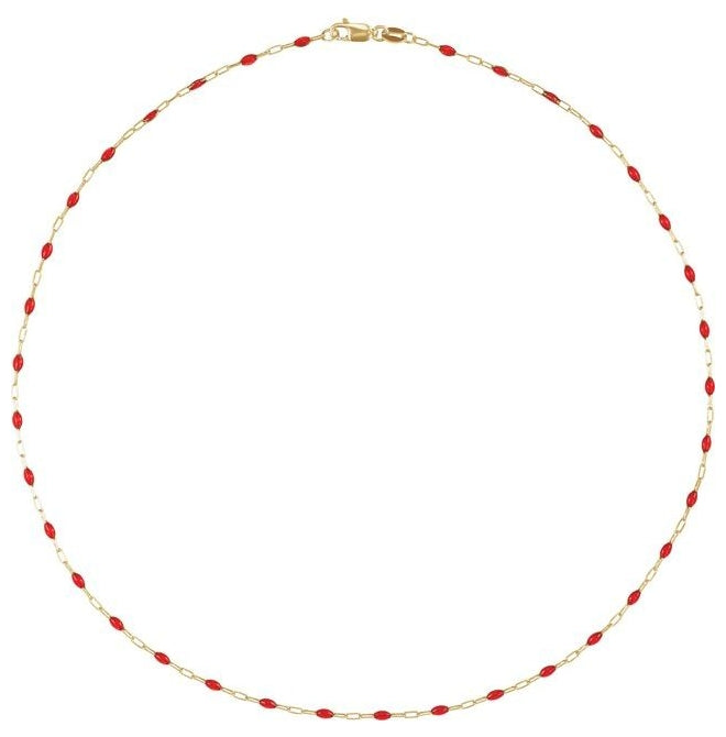 14K Yellow Gold-Filled 1.6 mm Enamel Bead Paperclip-Style Lobster Clasp Chain