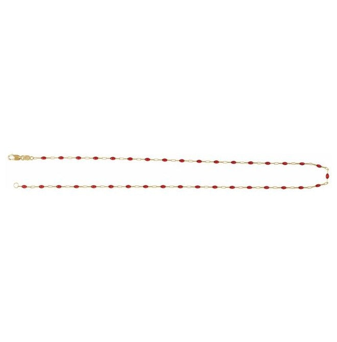14K Yellow Gold-Filled 1.6 mm Enamel Bead Paperclip-Style Lobster Clasp Chain