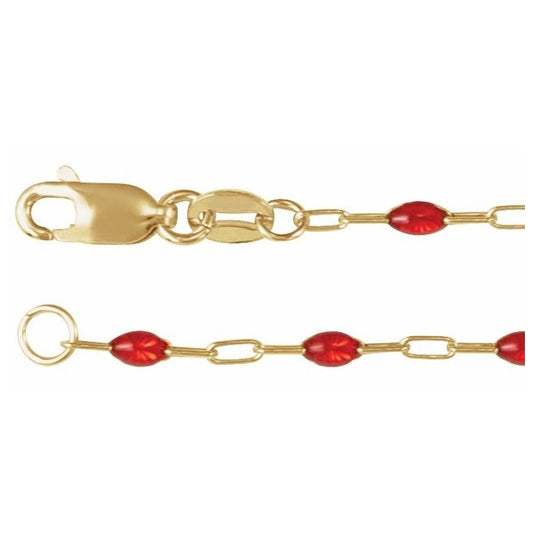 14K Yellow Gold-Filled 1.6 mm Enamel Bead Paperclip-Style Lobster Clasp 7" Chain
