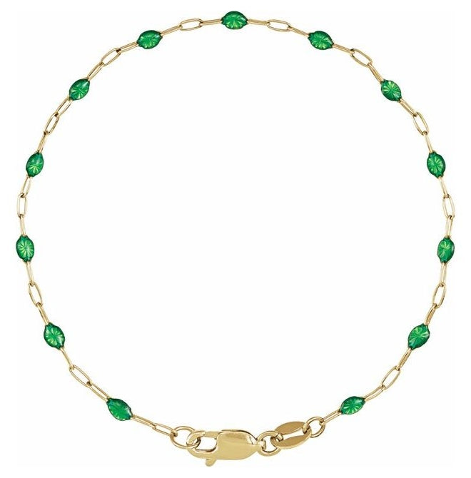 14K Yellow Gold-Filled 1.6 mm Enamel Bead Paperclip-Style Lobster Clasp 7" Chain