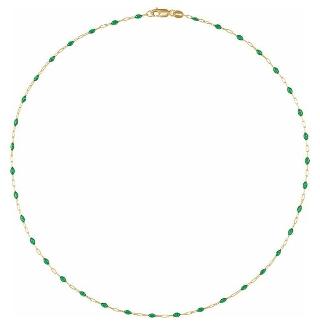 14K Yellow Gold-Filled 1.6 mm Enamel Bead Paperclip-Style Lobster Clasp Chain