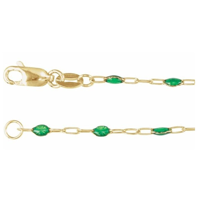 14K Yellow Gold-Filled 1.6 mm Enamel Bead Paperclip-Style Lobster Clasp Chain