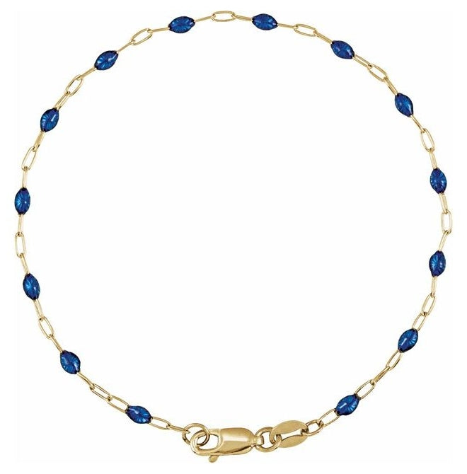 14K Yellow Gold-Filled 1.6 mm Enamel Bead Paperclip-Style Lobster Clasp 7" Chain